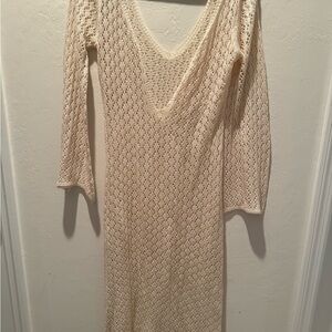 Women's Cream Knit Cover-Up Dress- Size Large